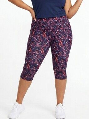 Vively Plus Size Purple Multi-Print High-Waist Athletic Leggings